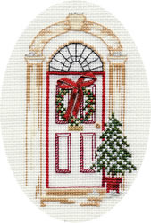Borduurpakket Christmas Card - Christmas Door  - Derwentwater Designs