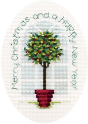 Borduurpakket Christmas Card - Holly Tree  - Derwentwater Designs