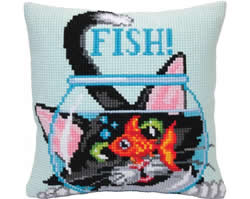 Cushion cross stitch kit Catch a Fish - Collection d'Art