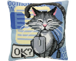 Cushion cross stitch kit Cat and Mouse - Collection d'Art