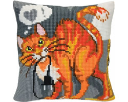 Cushion cross stitch kit Sly Cat - Collection d'Art
