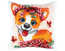 Cushion cross stitch kit Corgi Puppy - Collection d'Art