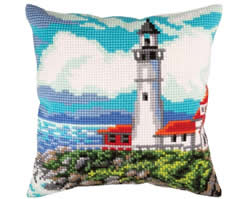 Cushion cross stitch kit Lighthouse on the Shore of the Bay - Collection d'Art