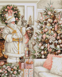 Borduurpakket White Santa With Christmas Tree - Luca-s