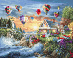 Petit Point borduurpakket Balloons over Sunset Cove - Luca-S