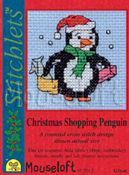 Borduurpakket Christmas Shopping Penguin - Mouseloft
