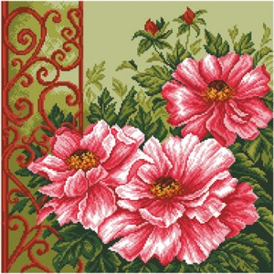 Voorbedrukt Aida Peonies In...