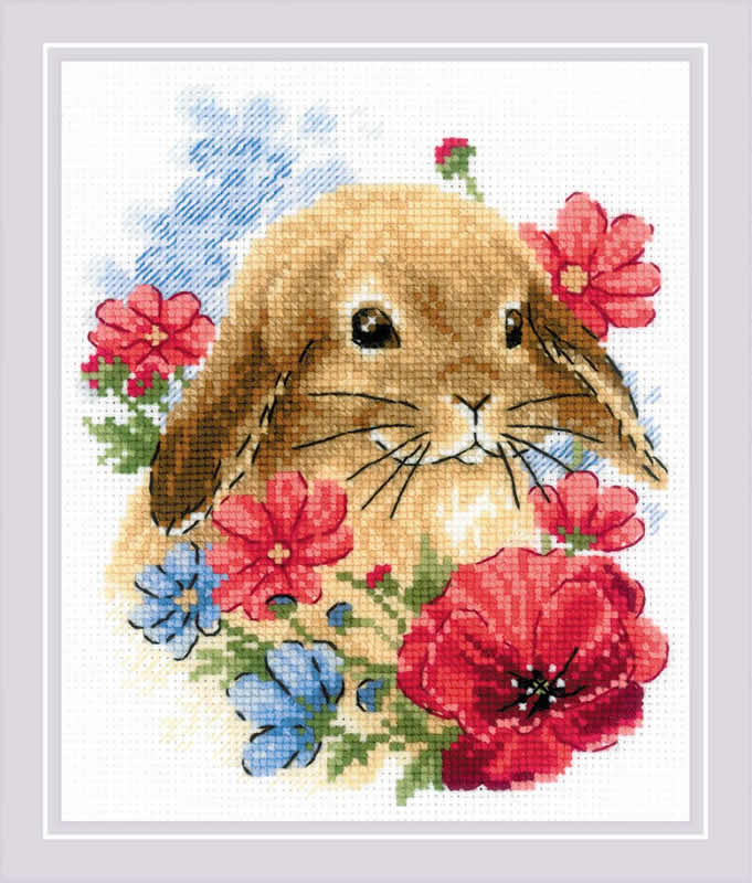 Cross stitch kit Bunny in Flowers - RIOLIS > Create it Yourself > RIOLIS >  Cross stitch kits > The Stitch Company B.V.