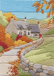 Platsteek pakket Long Stitch Seasons - Autumn Cottage  - Derwentwater Designs
