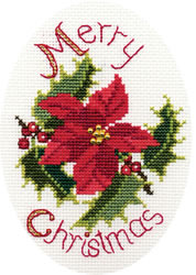 Cross stitch kit Christmas Card - Poinsettia And Holly  - Derwentwater Designs