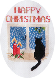 Borduurpakket Christmas Card - Christmas Cat - Bothy Threads