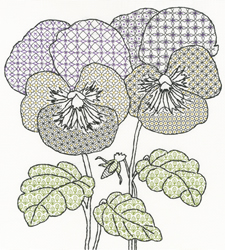 Cross stitch kit Eleanor Friston - Blackwork Pansies - Bothy Threads