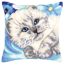 Cushion cross stitch kit Cute Kitten - Collection d'Art