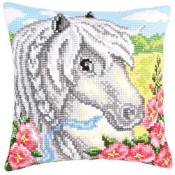 Cushion cross stitch kit White Horse - Collection d'Art