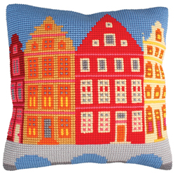 Cushion cross stitch kit Houses - Collection d'Art