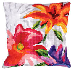 Cushion cross stitch kit Stylish Flowers - Collection d'Art