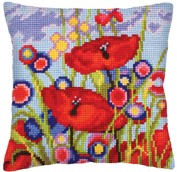 Cushion cross stitch kit Red Poppies - Collection d'Art