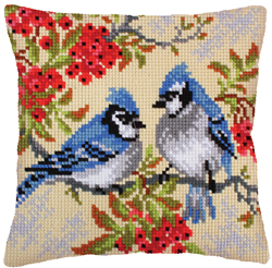 Cushion cross stitch kit Blue Jays - Collection d'Art