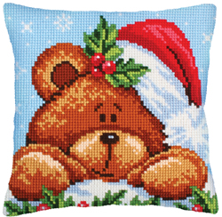 Kussen borduurpakket Christmas with a Teddy Bear - Collection d'Art