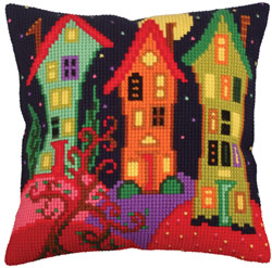 Cushion cross stitch kit Lodges Under the Moon - Collection d'Art