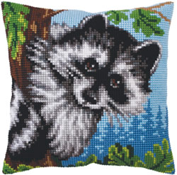 Cushion cross stitch kit Little Raccoon - Collection d'Art