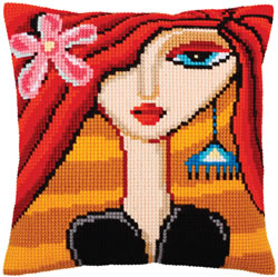 Cushion cross stitch kit Girl with a Turquoise Earring  - Collection d'Art