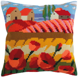 Cushion cross stitch kit Poppy Field - Collection d'Art