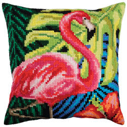 Cushion cross stitch kit Pink Flamingo - Collection d'Art