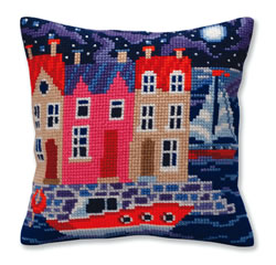 Cushion cross stitch kit Night harbor - Collection d'Art