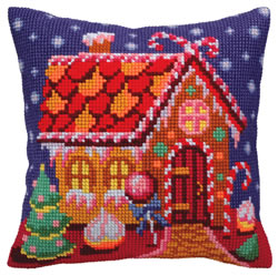 Cushion cross stitch kit Gingerbread Lodge - Collection d'Art