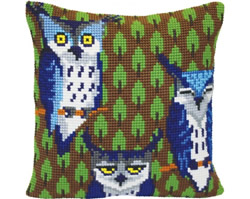 Cushion cross stitch kit Owls in the Forest - Collection d'Art