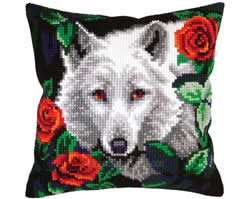 Cushion cross stitch kit White Wolf - Collection d'Art