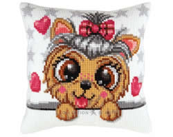 Cushion cross stitch kit Yorkshire Terrier - Collection d'Art