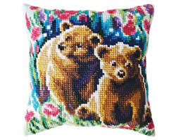 Cushion counted cross stitch kit Bear Cubs - Collection d'Art
