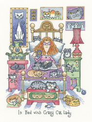 Cross stitch kit In Bed With Crazy Cat Lady - Heritage Crafts