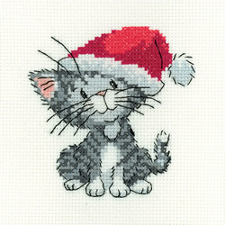 Cross stitch kit Silver Tabby Christmas Kitten - Heritage Crafts