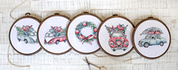 Borduurpakket Christmas Retro Cars / Kit of 5 - Leti Stitch