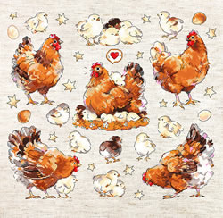 Cross stitch kit Pied Hens - Leti Stitch