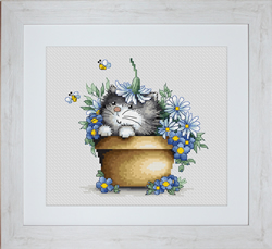 Cross Stitch Kit Kitten in Flowers - Luca-S