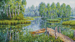 Cross stitch kit Birches at the Edge of the Lake - Luca-S