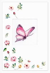 Borduurpakket Postcard - Butterfly Pink - Luca-S