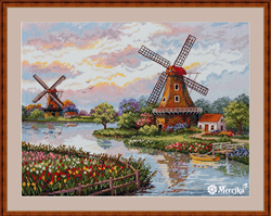 Cross stitch kit Dutch Windmills - Merejka