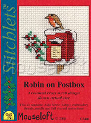 Cross stitch kit Robin on Postbox - Mouseloft