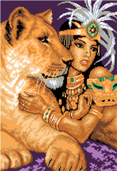 Pre-printed Aida A Girl And A Lion - Matryonin Posad