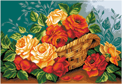 Pre-printed Aida Roses In A Basket - Matryonin Posad