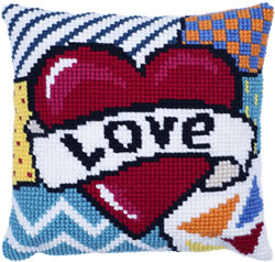 Kussen borduurpakket Patchwork Love - Needleart World