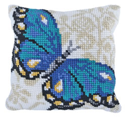 Cushion cross stitch kit Blue Butterfly - Needleart World