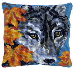 Cushion cross stitch kit Autumn Wolf - Needleart World