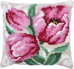 Cushion cross stitch kit Pink Tulips - Needleart World