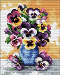 Pre-printed cross stitch kit Vase of Pansies - Needleart World